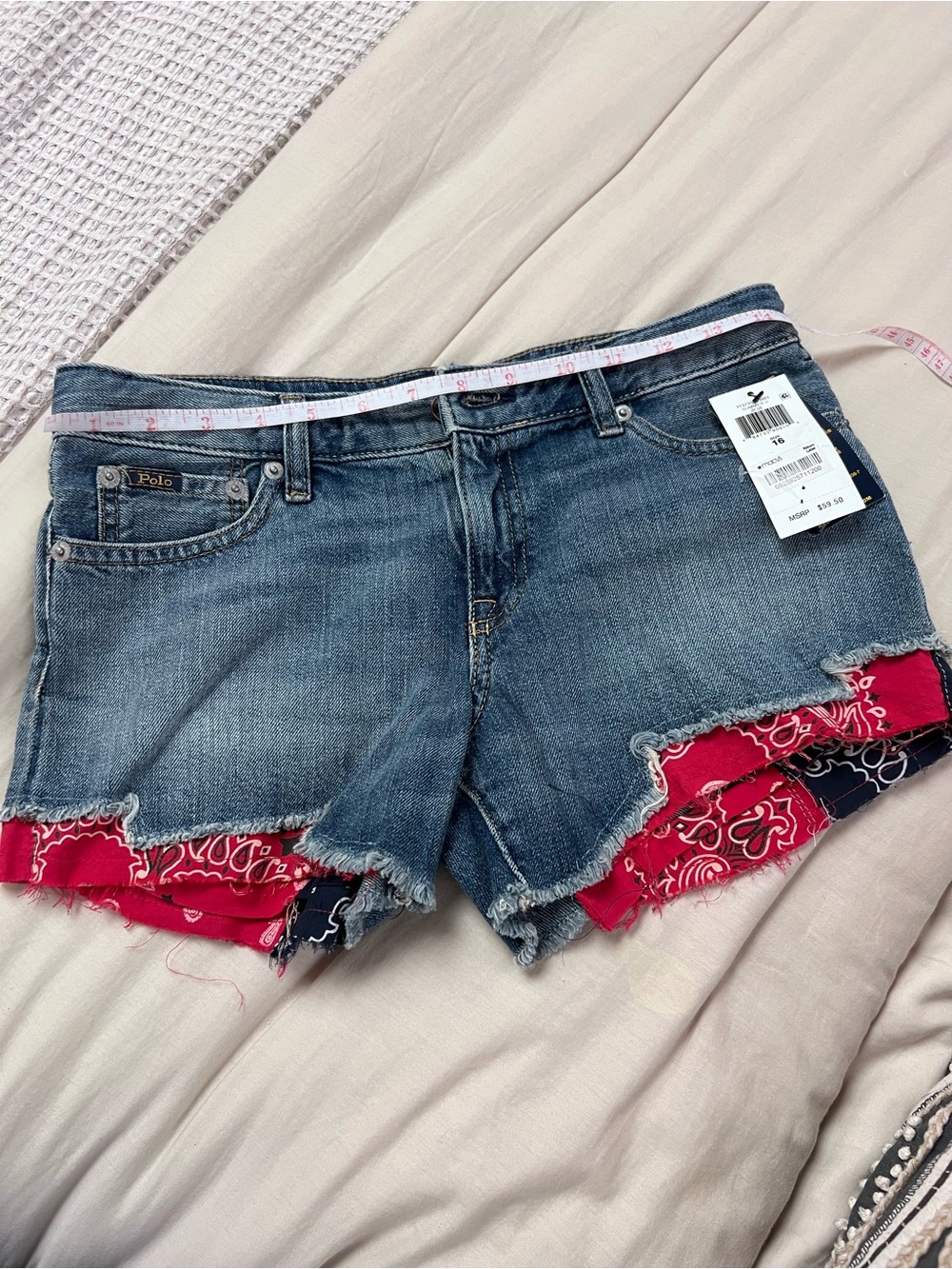 Polo by Ralph Lauren Blue Denim Shorts with Red Bandana Trim